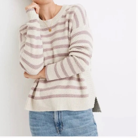 Madewell Striped Pickford Pullover Sweater Pink & Cream Knit Size Large - Picture 1 of 9
